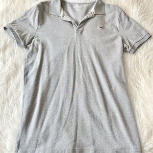 Hollister Light Gray Short-Sleeve Polo with Embroidered Seagull